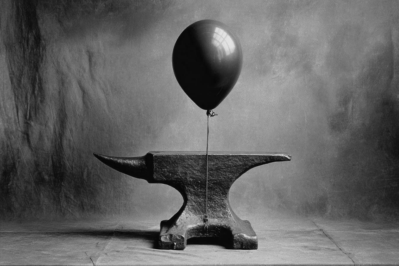 An anvil tied to a balloon
