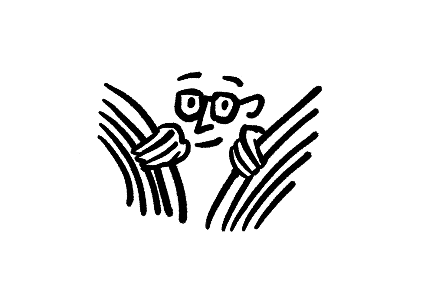 Illustration of a guy parting some weeds and peeking through