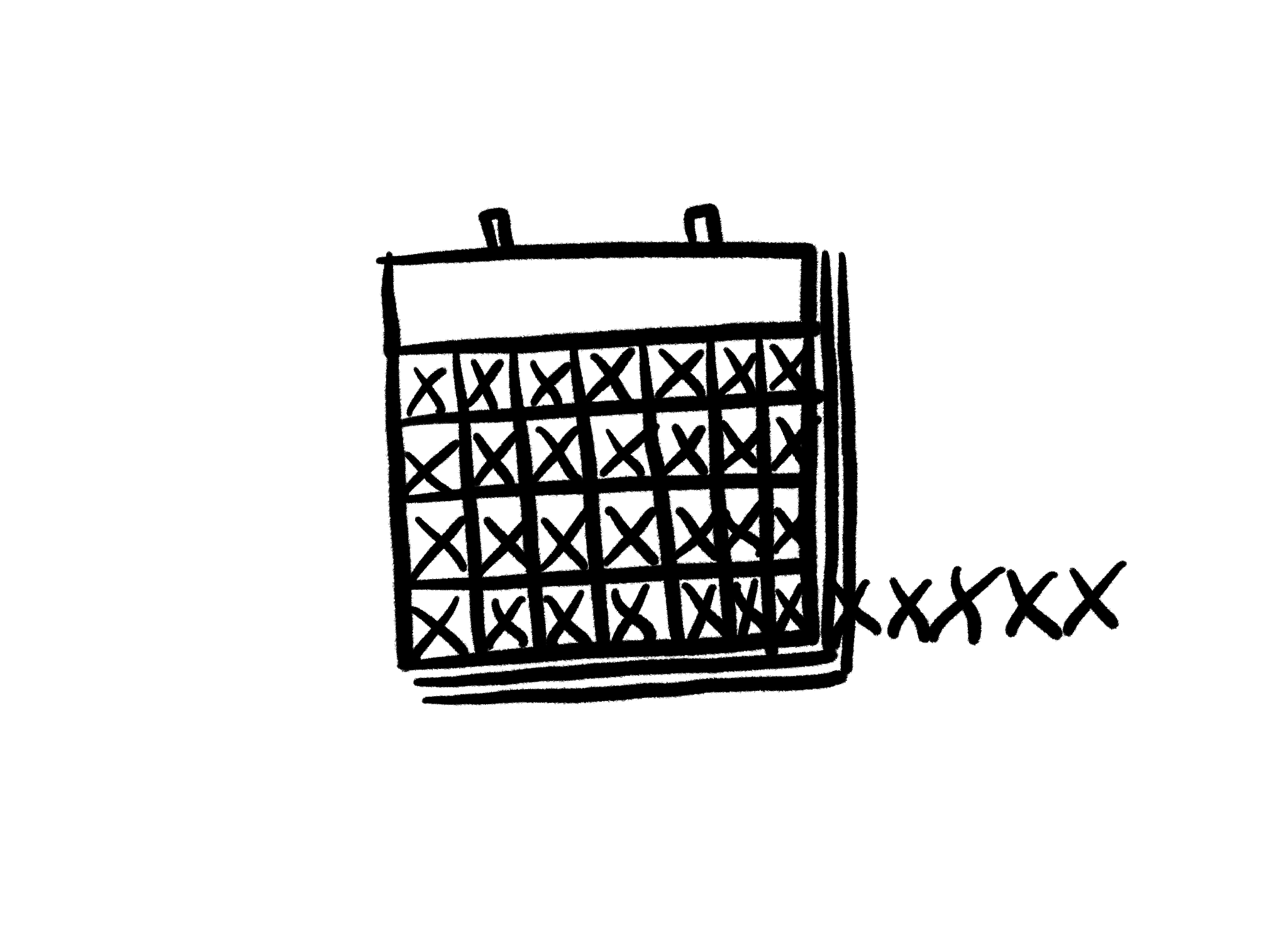 Illustration of a calendar where the checked off days go off the calendar