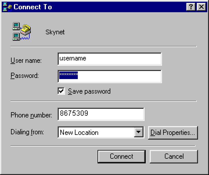 Windows 95 Dial-Up Dialog