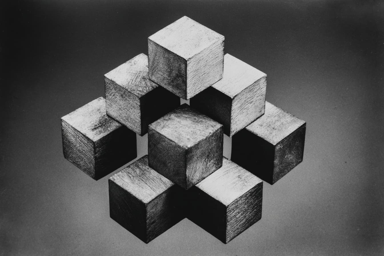 A grid of wood cubes