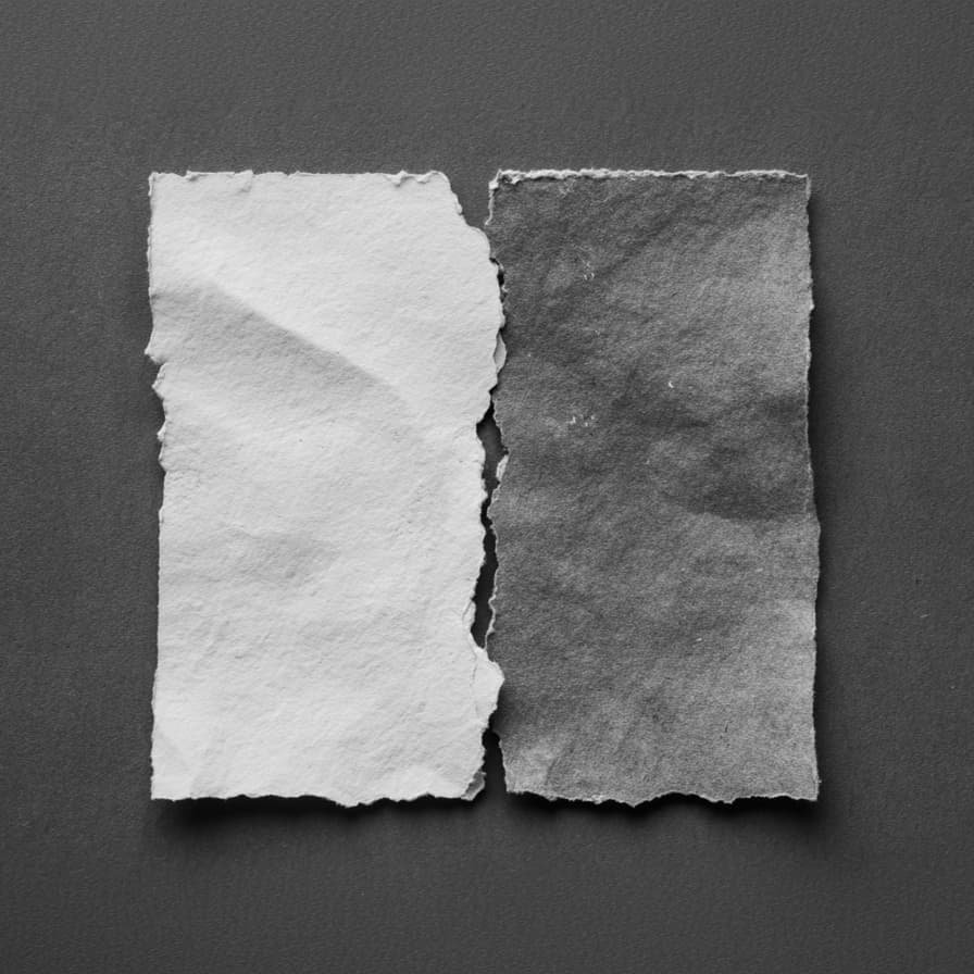 Two torn sheets of paper meeting at their edge